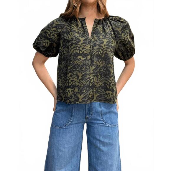 ULLA JOHNSON Tops - NEW ULLA JOHNSON talie silk short sleeve blouse in desert jasper